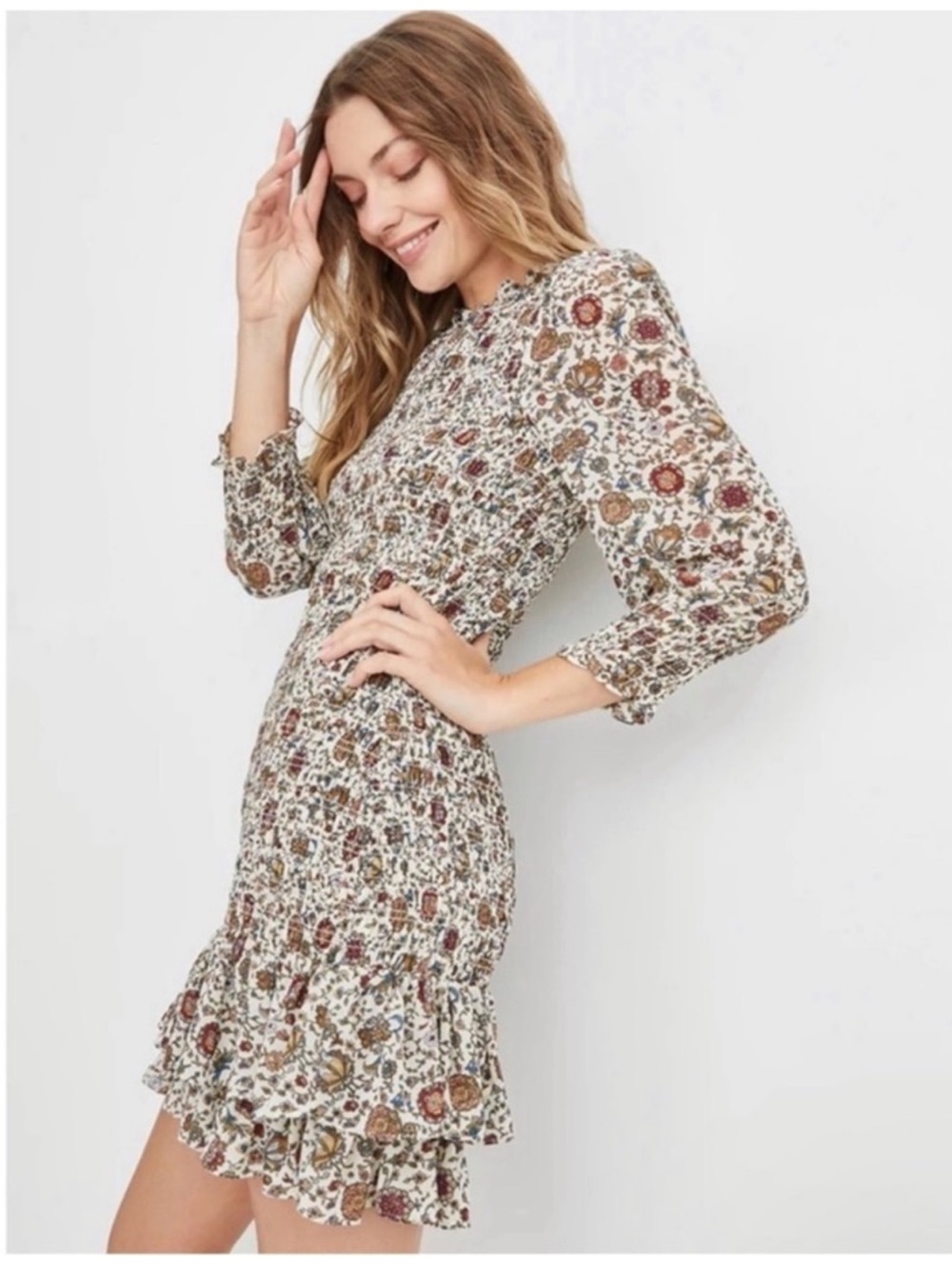VERONICA BEARD Floral Smocked Ruffle Mini Dress  Size 0 EUC